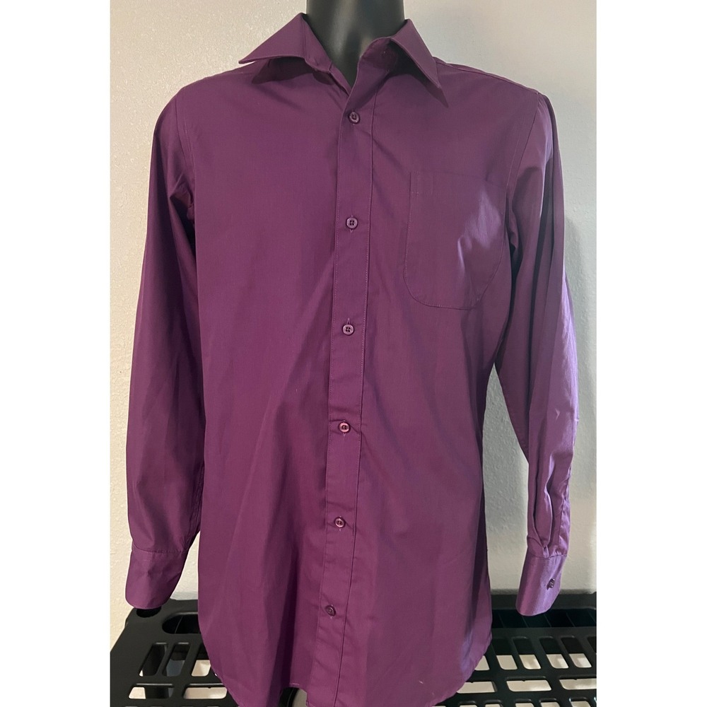 Valerio Mens Dress Shirt Purple Long Sleeve Button Down 14-14.5 32/33 Pocket